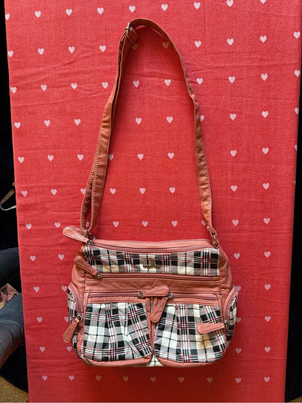 Angel Kiss Pink and Black Plaid Y2K Style Shoulder Purse